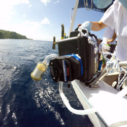 Sea water filtration for environmental DNA. New Caledonia © Monaco Explorations.